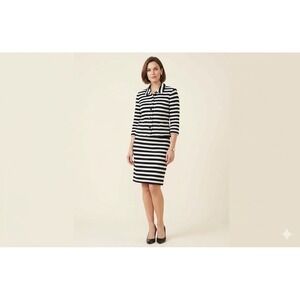 Doncaster Collection Skirt Suit Navy White Cotton Old Money Preppy Minimalist 12